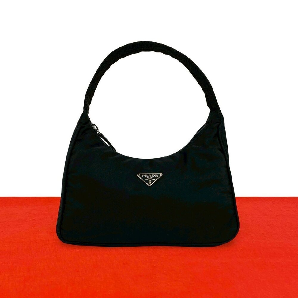 PRADA handbag Clutch Tessuto triangular plate black